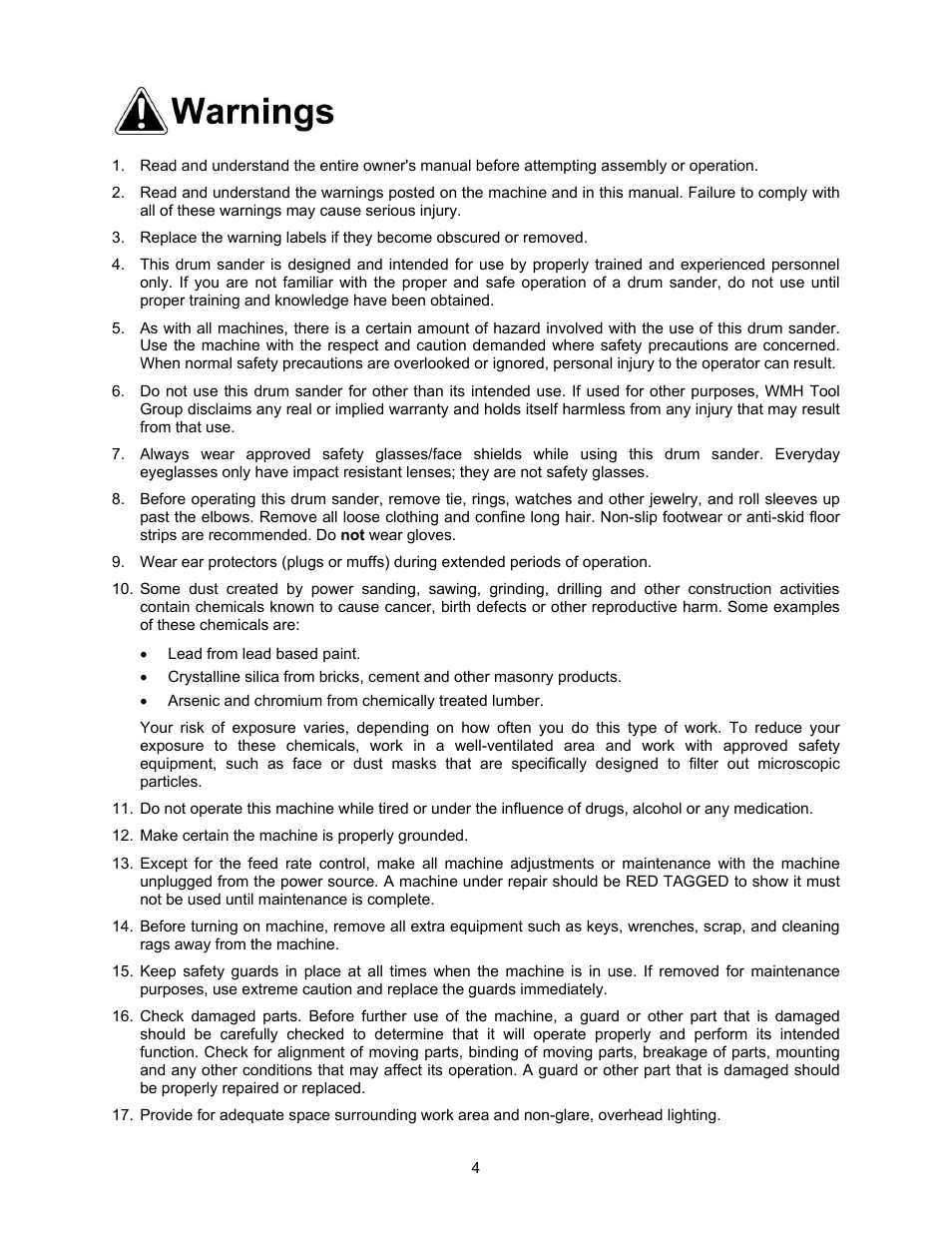 Warnings | Powermatic DDS-237 User Manual | Page 4 / 44