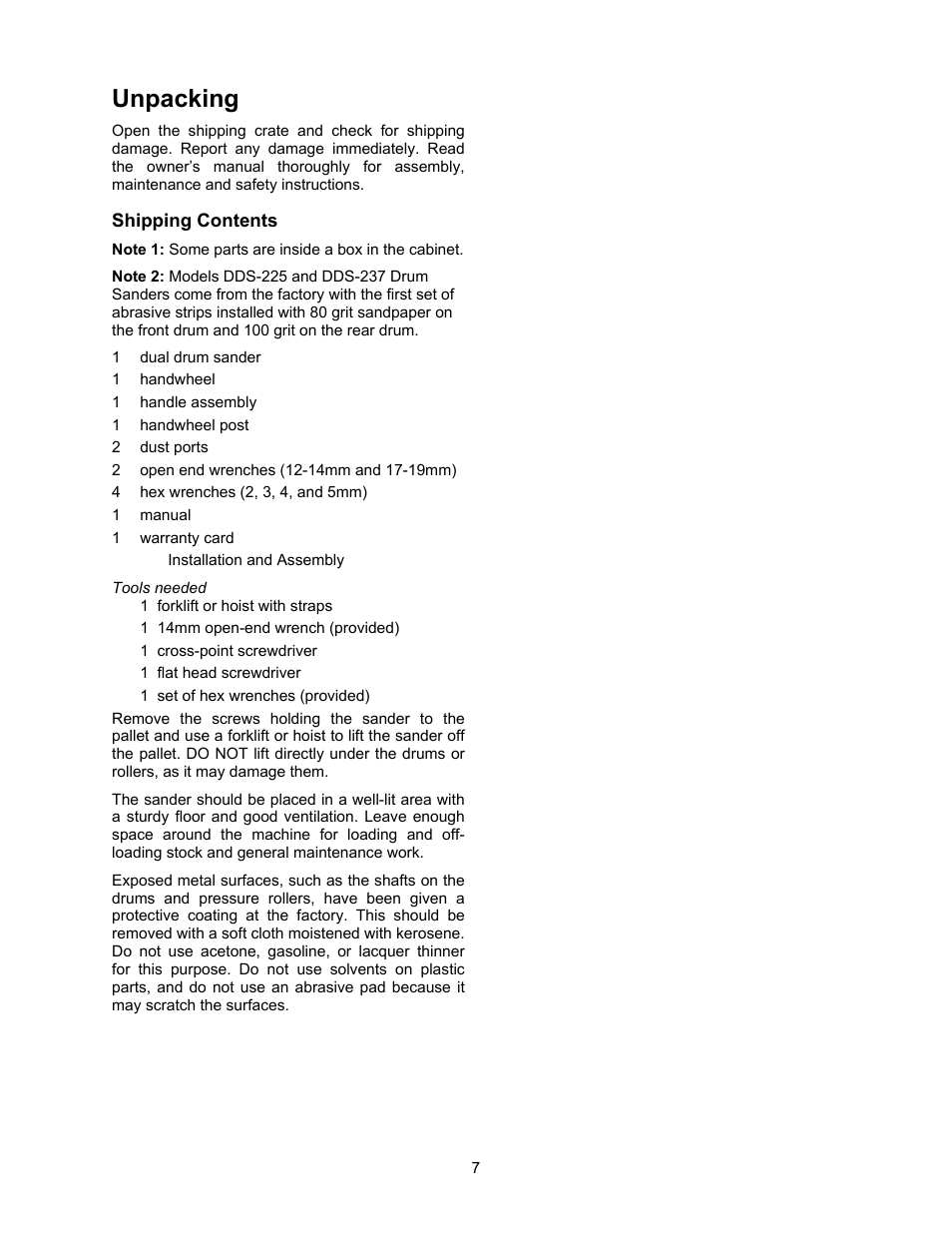 Unpacking | Powermatic DDS-237 User Manual | Page 7 / 44