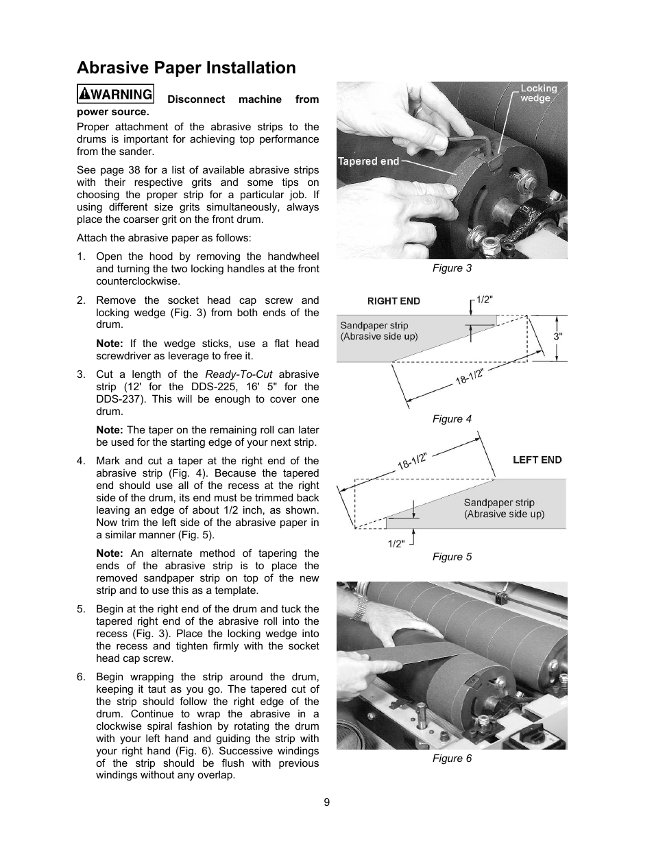 Abrasive paper installation | Powermatic DDS-237 User Manual | Page 9 / 44