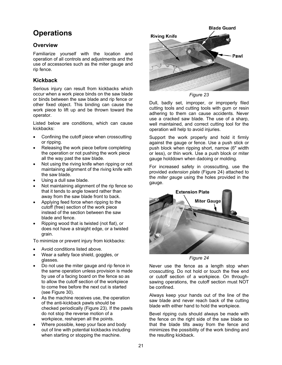 Operations, Overview, Kickback | Powermatic 2000 User Manual | Page 21 / 44