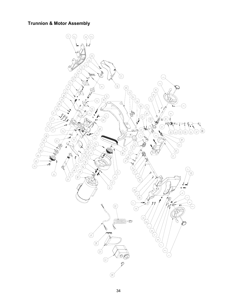Trunnion & motor assembly | Powermatic 2000 User Manual | Page 34 / 44