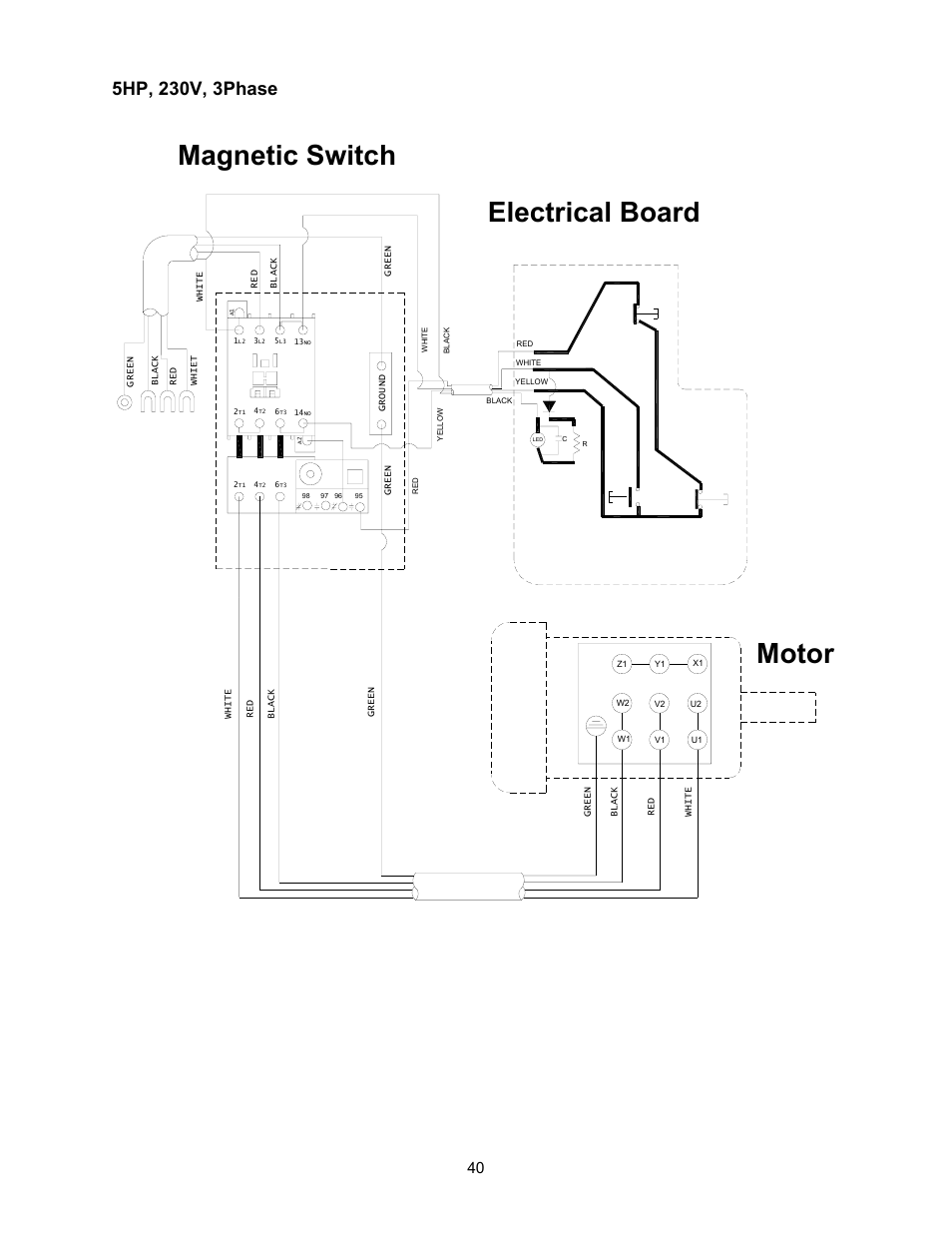5hp, 230v, 3phase, Magnetic switch electrical board motor | Powermatic 2000 User Manual | Page 40 / 44