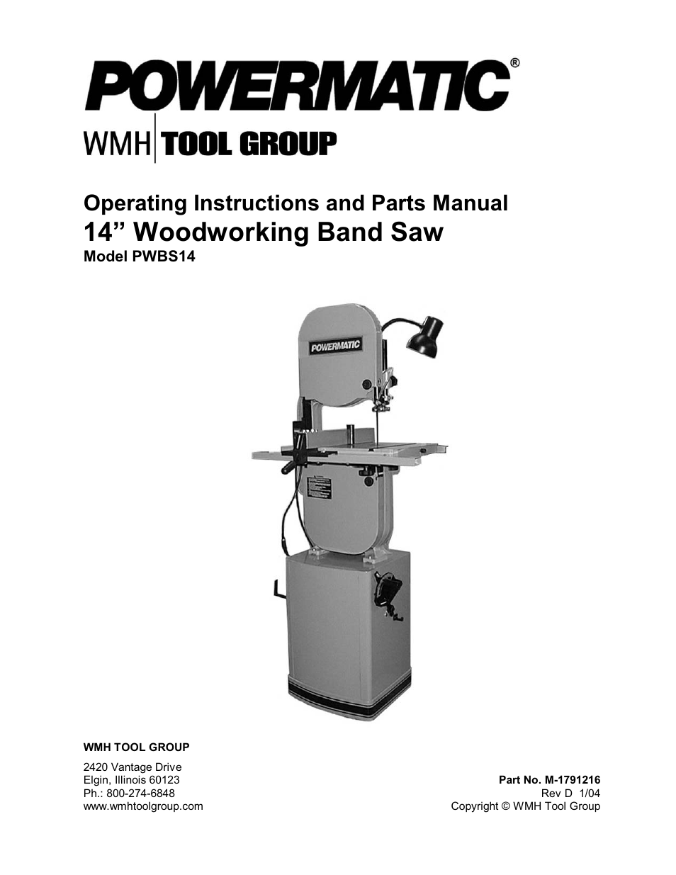 Powermatic WMH TOOL GROUP PWBS14 User Manual | 40 pages