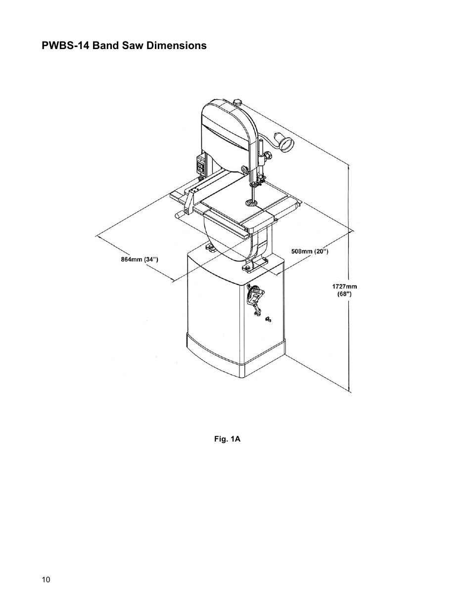 Pwbs-14 band saw dimensions | Powermatic WMH TOOL GROUP PWBS14 User Manual | Page 10 / 40