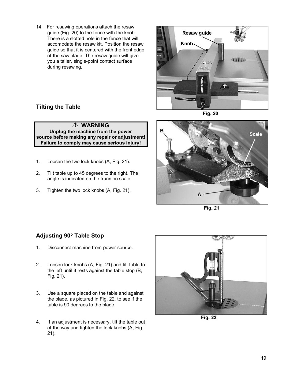 Powermatic WMH TOOL GROUP PWBS14 User Manual | Page 19 / 40