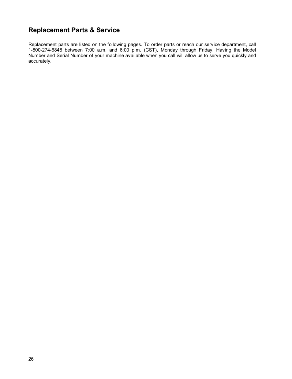 Replacement parts & service | Powermatic WMH TOOL GROUP PWBS14 User Manual | Page 26 / 40