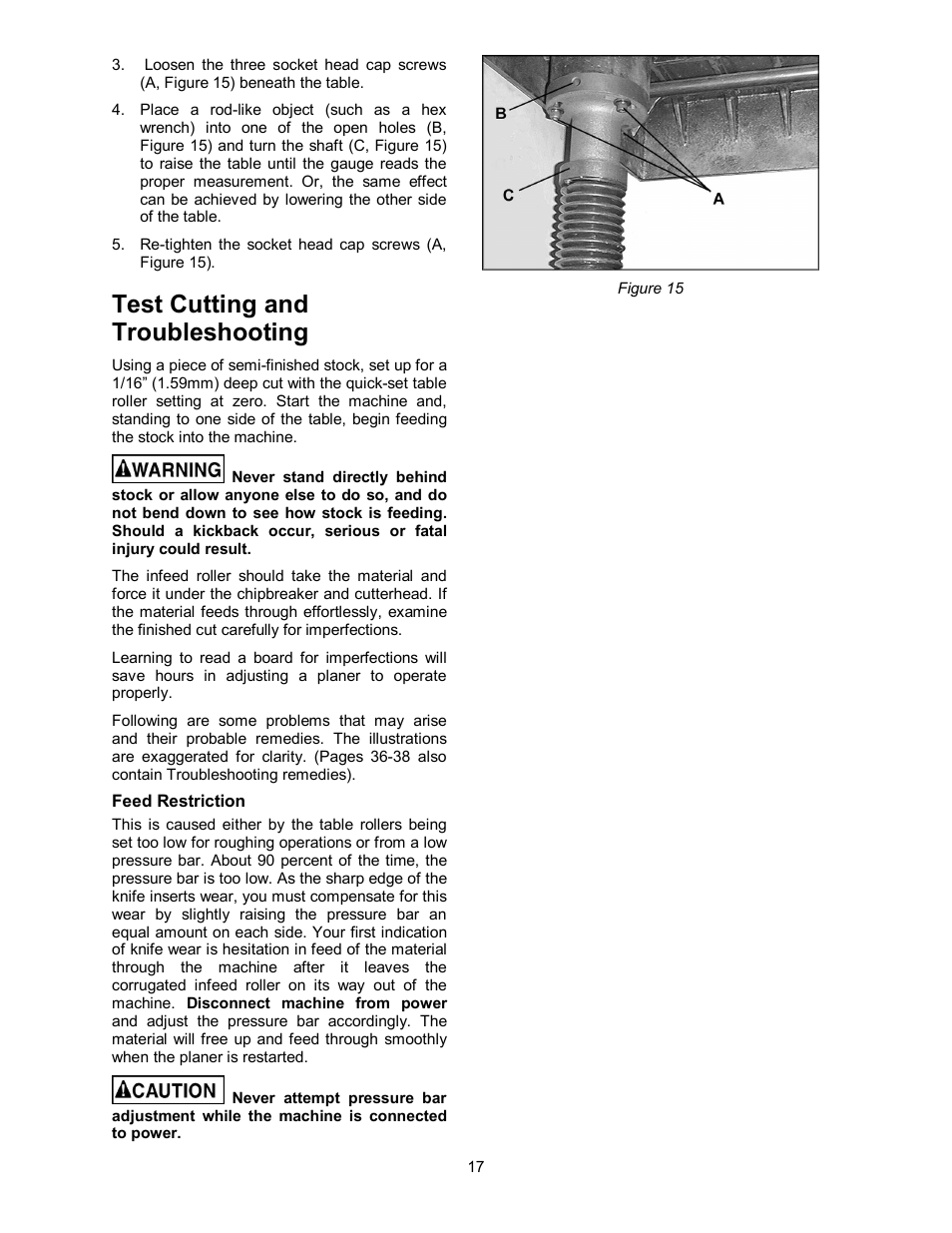 Test cutting and troubleshooting | Powermatic WP2510 User Manual | Page 17 / 56