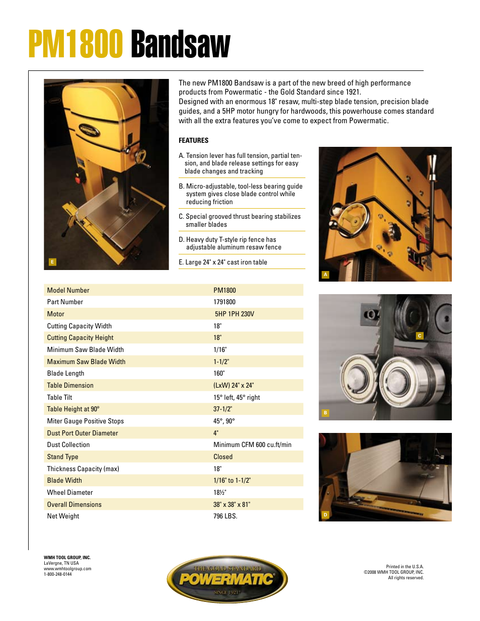 Pm1800 bandsaw | Powermatic PM1800 User Manual | Page 2 / 2