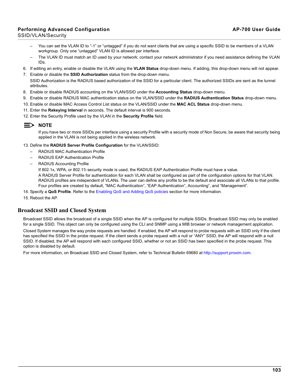 Broadcast ssid and closed system, Broadcast, Ssid and closed system | Proxim ORiNOCO AP-700 User Manual | Page 103 / 242