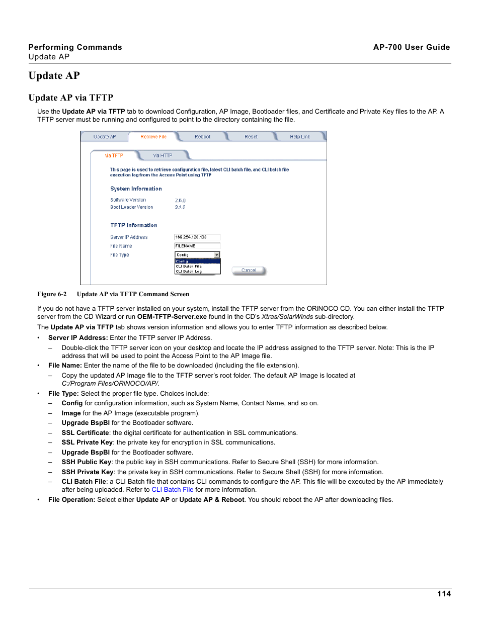 Update ap, Update ap via tftp | Proxim ORiNOCO AP-700 User Manual | Page 114 / 242