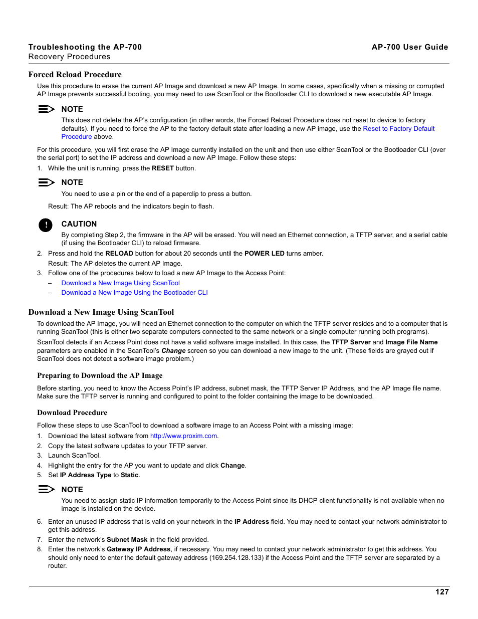 Forced reload procedure, To erase | Proxim ORiNOCO AP-700 User Manual | Page 127 / 242