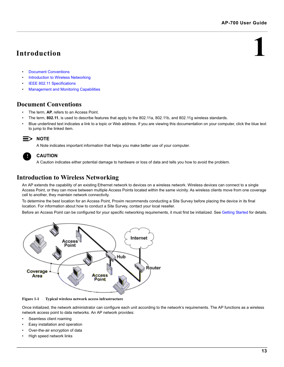 Introduction, Document conventions, Introduction to wireless networking | 1 introduction | Proxim ORiNOCO AP-700 User Manual | Page 13 / 242