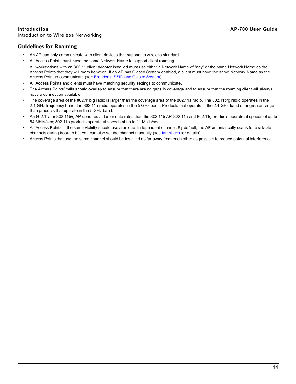 Guidelines for roaming | Proxim ORiNOCO AP-700 User Manual | Page 14 / 242