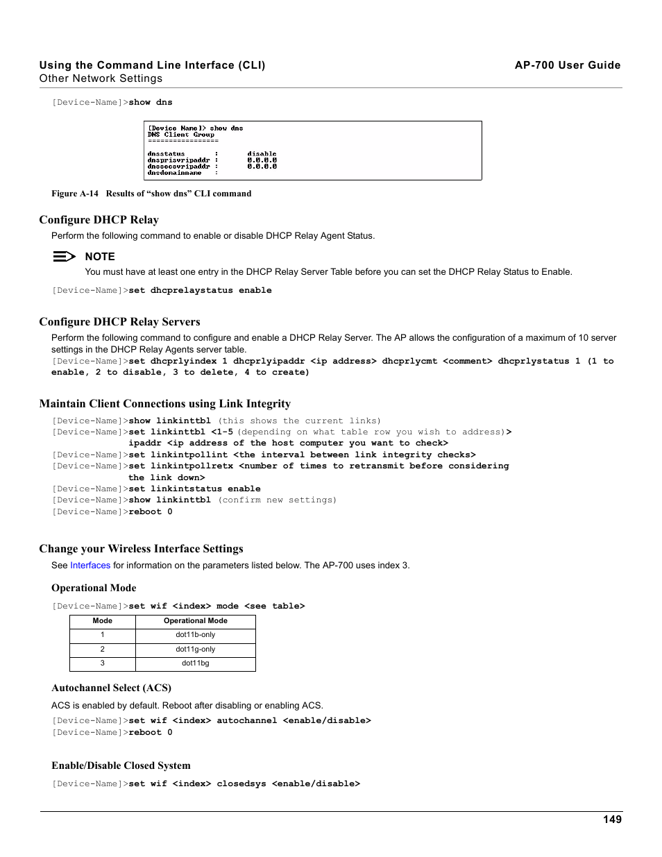 Configure dhcp relay, Configure dhcp relay servers, Maintain client connections using link integrity | Change your wireless interface settings | Proxim ORiNOCO AP-700 User Manual | Page 149 / 242