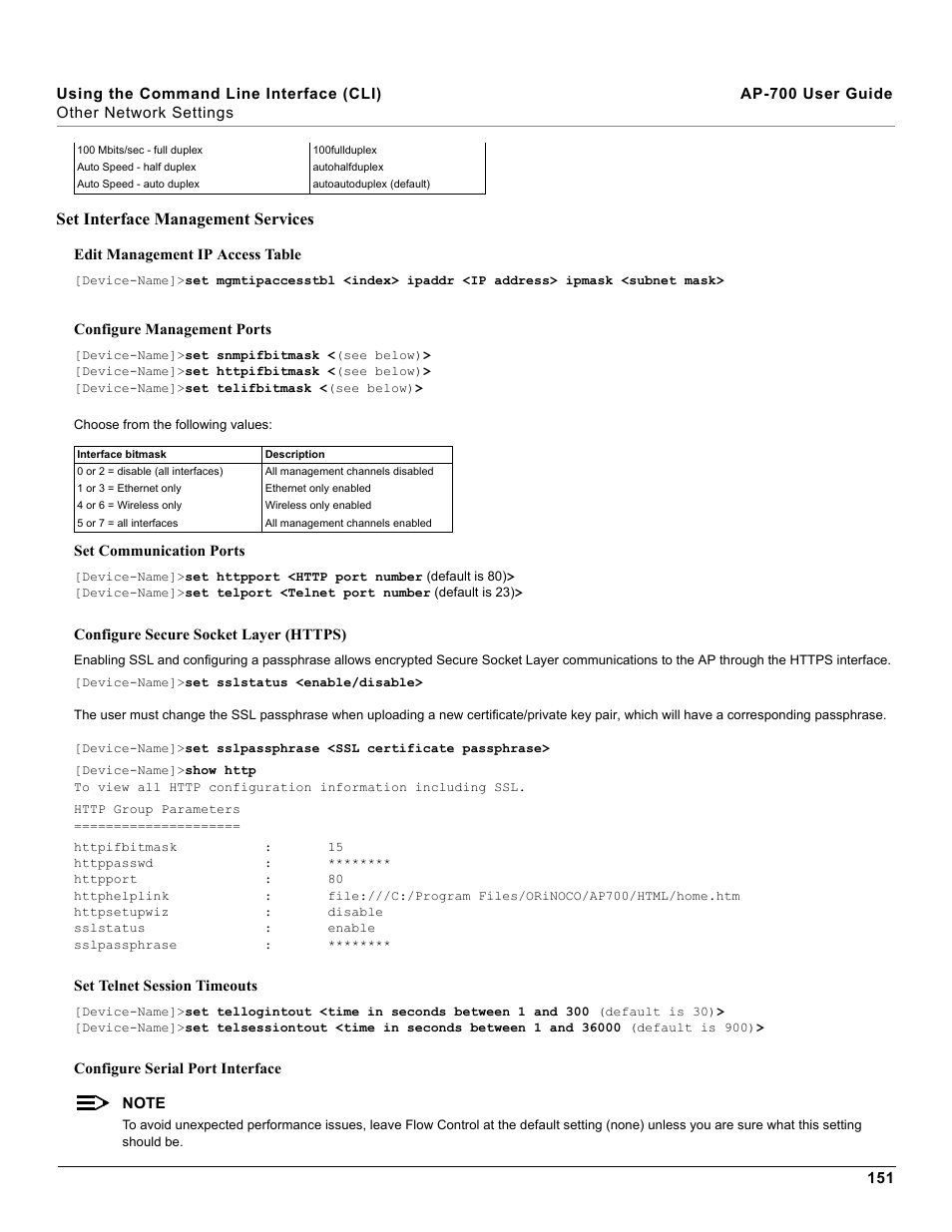 Set interface management services | Proxim ORiNOCO AP-700 User Manual | Page 151 / 242