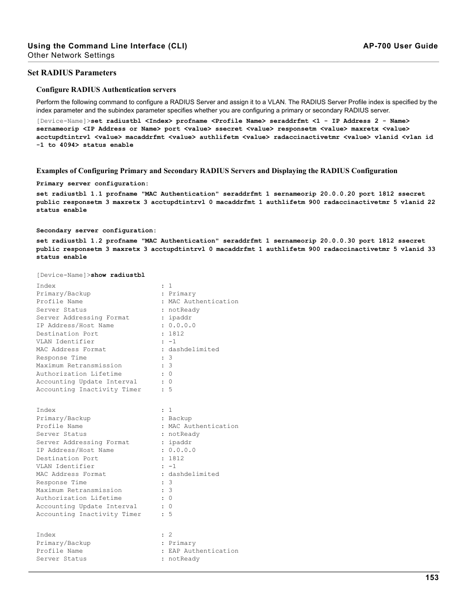 Set radius parameters | Proxim ORiNOCO AP-700 User Manual | Page 153 / 242