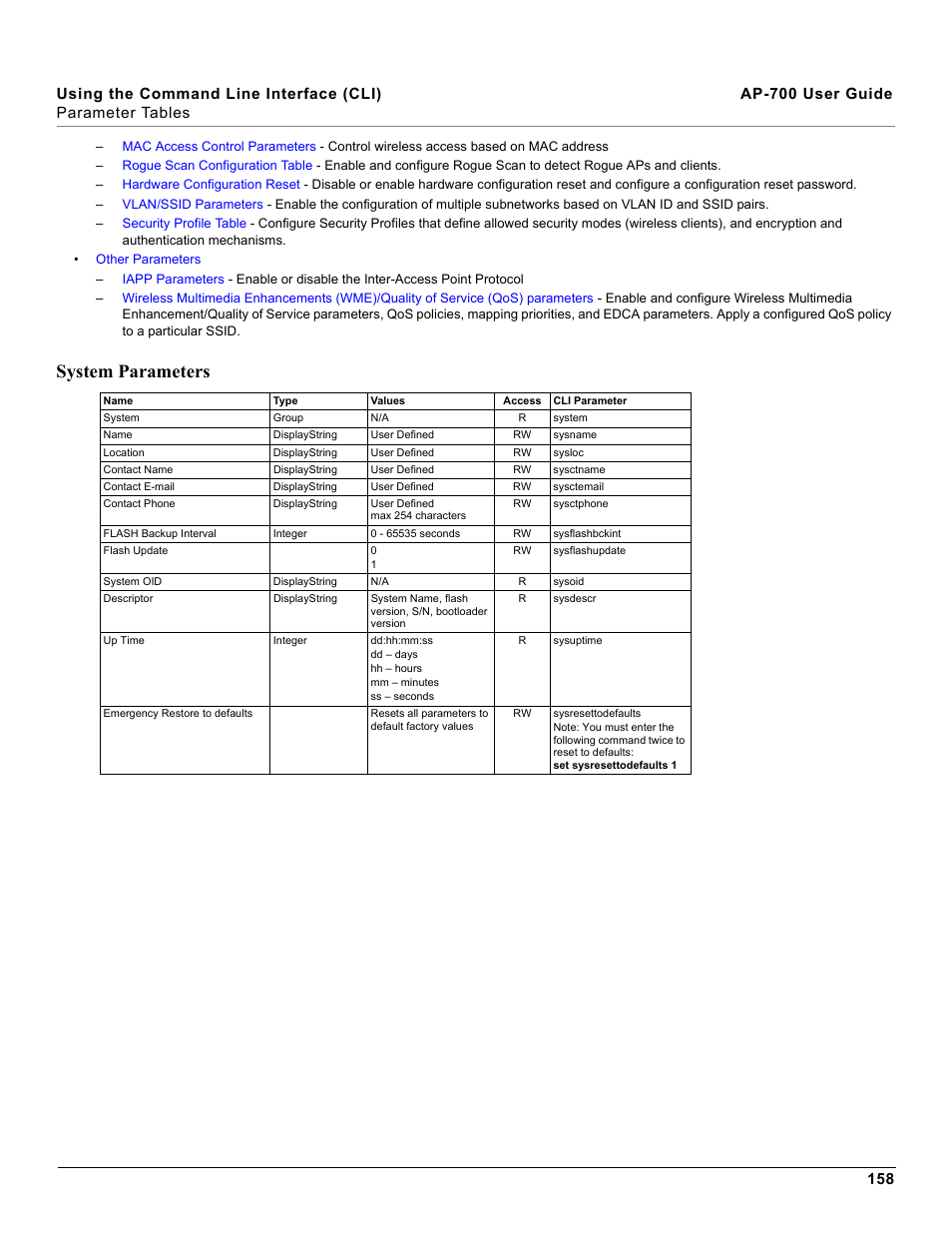 System parameters | Proxim ORiNOCO AP-700 User Manual | Page 158 / 242