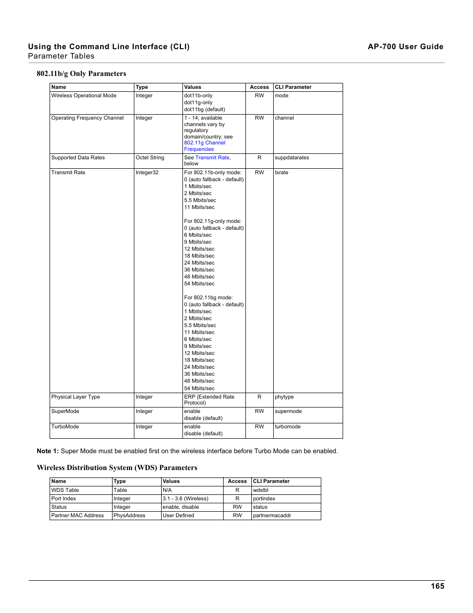 Wireless distribution system (wds) parameters | Proxim ORiNOCO AP-700 User Manual | Page 165 / 242