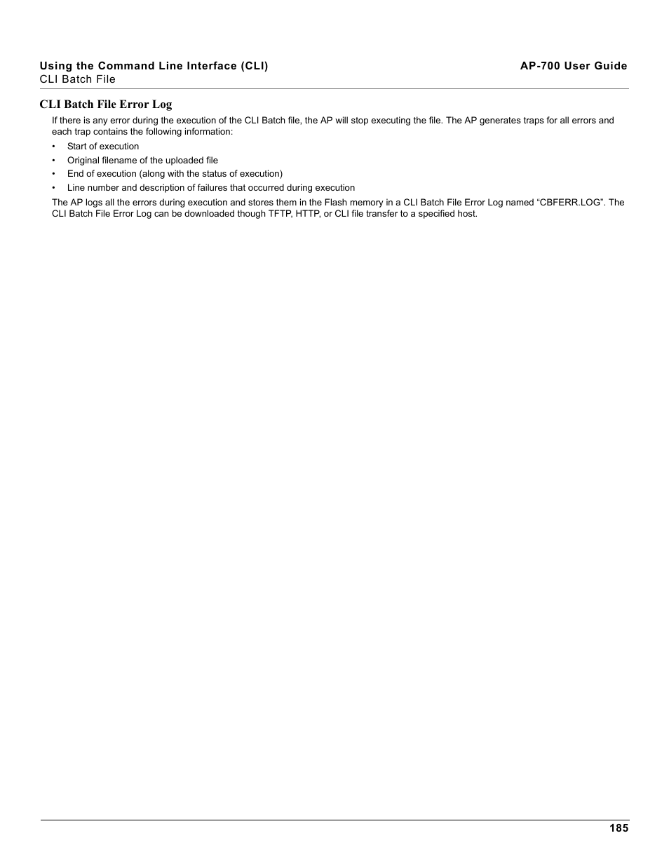 Cli batch file error log | Proxim ORiNOCO AP-700 User Manual | Page 185 / 242