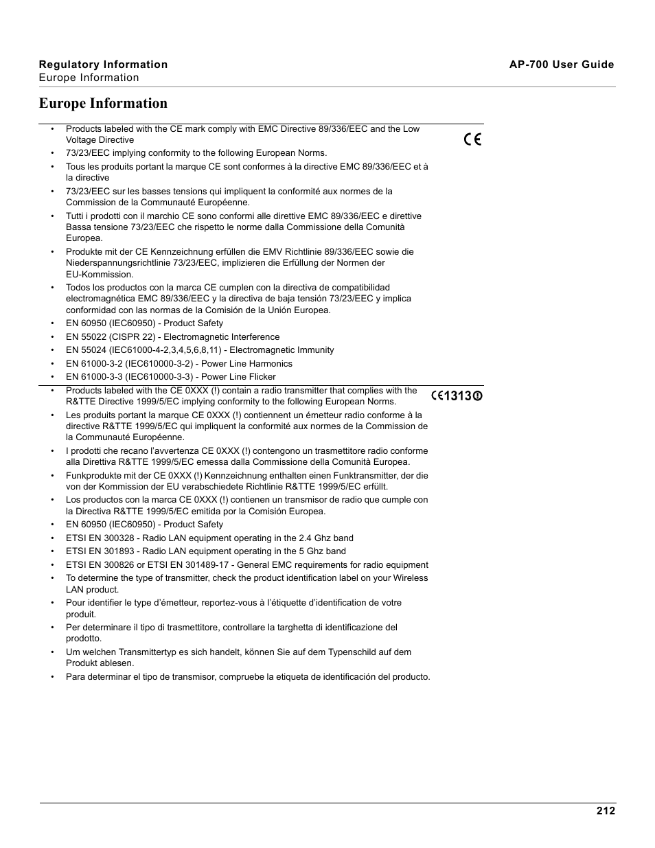 Europe information | Proxim ORiNOCO AP-700 User Manual | Page 212 / 242