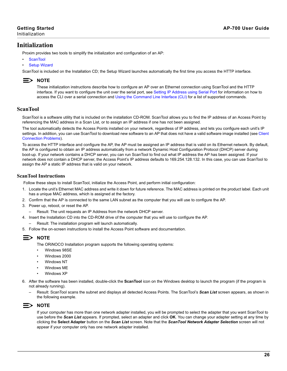 Initialization, Scantool, Scantool instructions | Proxim ORiNOCO AP-700 User Manual | Page 26 / 242