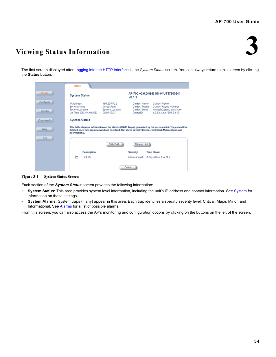 Viewing status information, 3 viewing status information | Proxim ORiNOCO AP-700 User Manual | Page 34 / 242