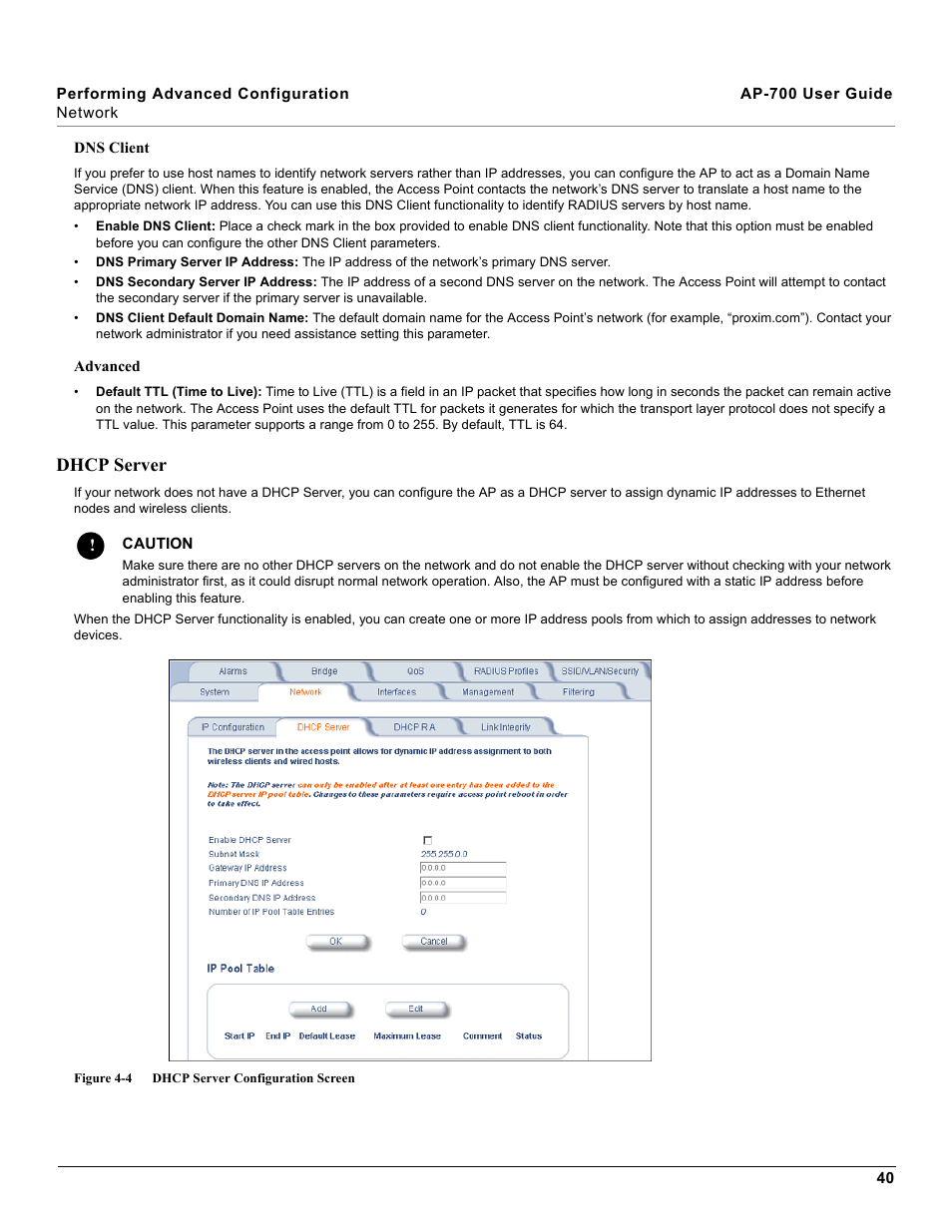 Dhcp server | Proxim ORiNOCO AP-700 User Manual | Page 40 / 242