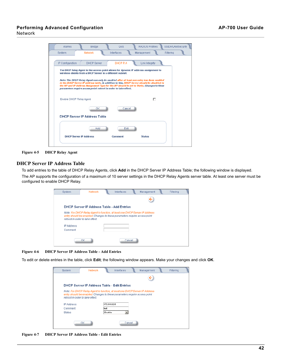 Dhcp server ip address table | Proxim ORiNOCO AP-700 User Manual | Page 42 / 242