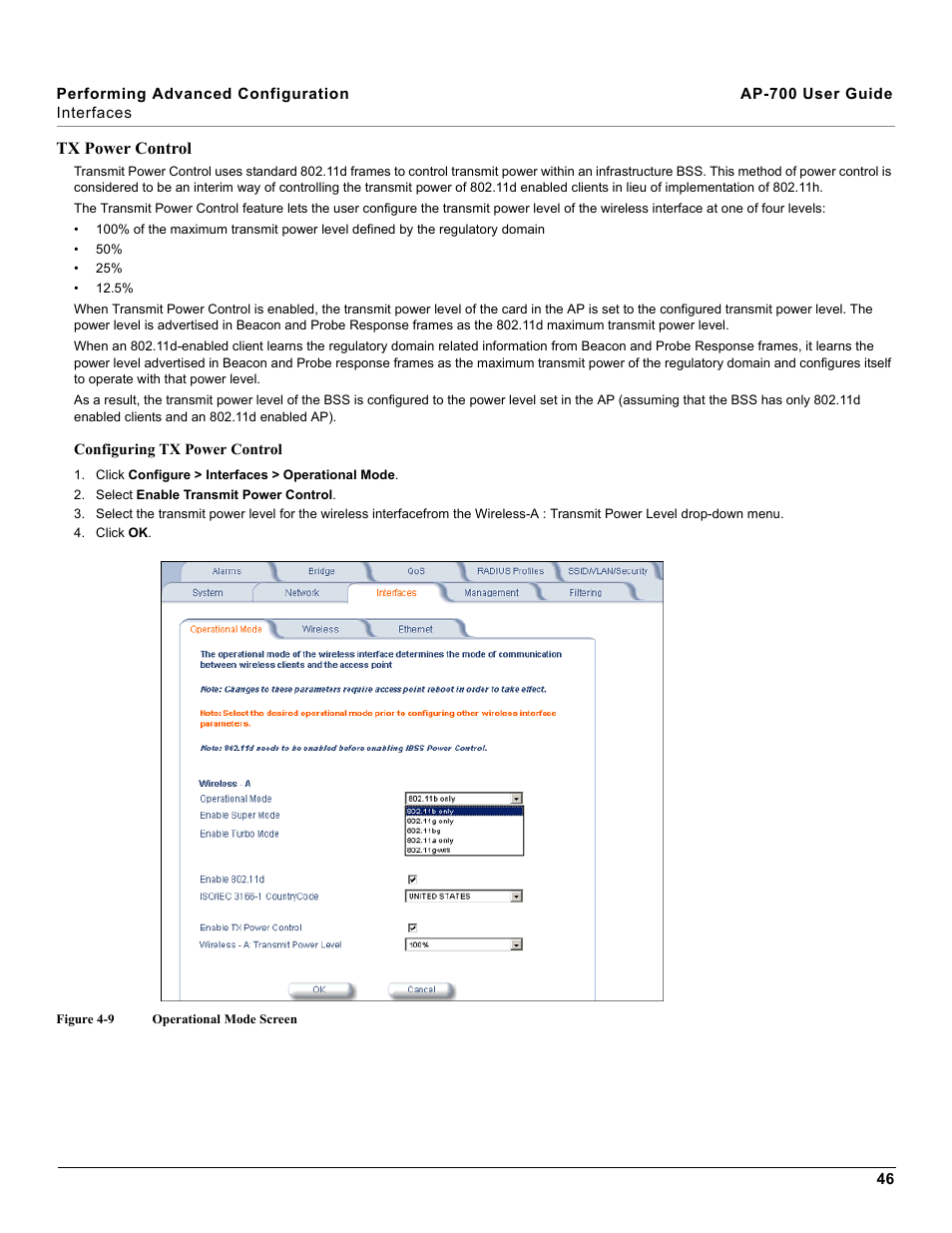 Tx power control, Configuring tx power control | Proxim ORiNOCO AP-700 User Manual | Page 46 / 242