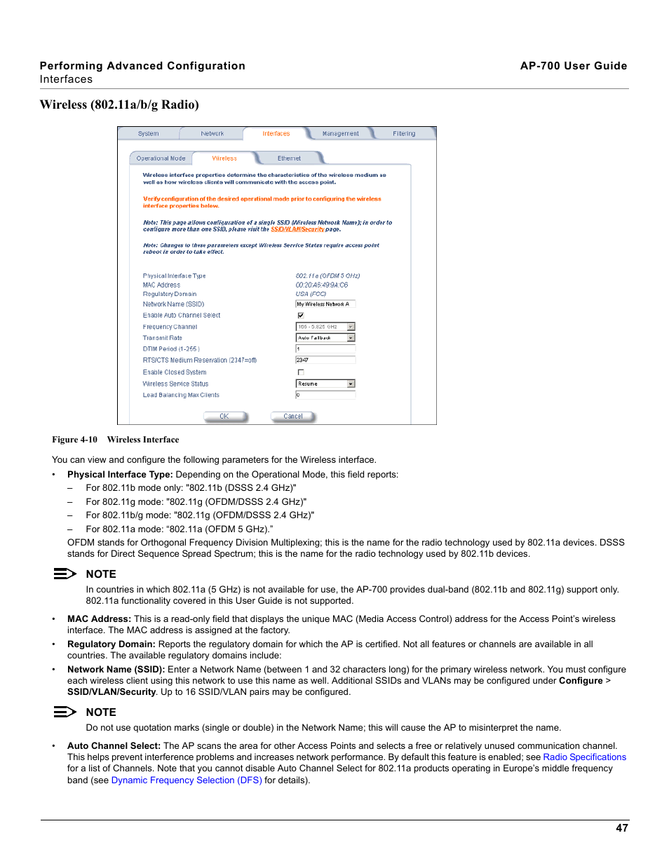 Wireless (802.11a/b/g radio) | Proxim ORiNOCO AP-700 User Manual | Page 47 / 242