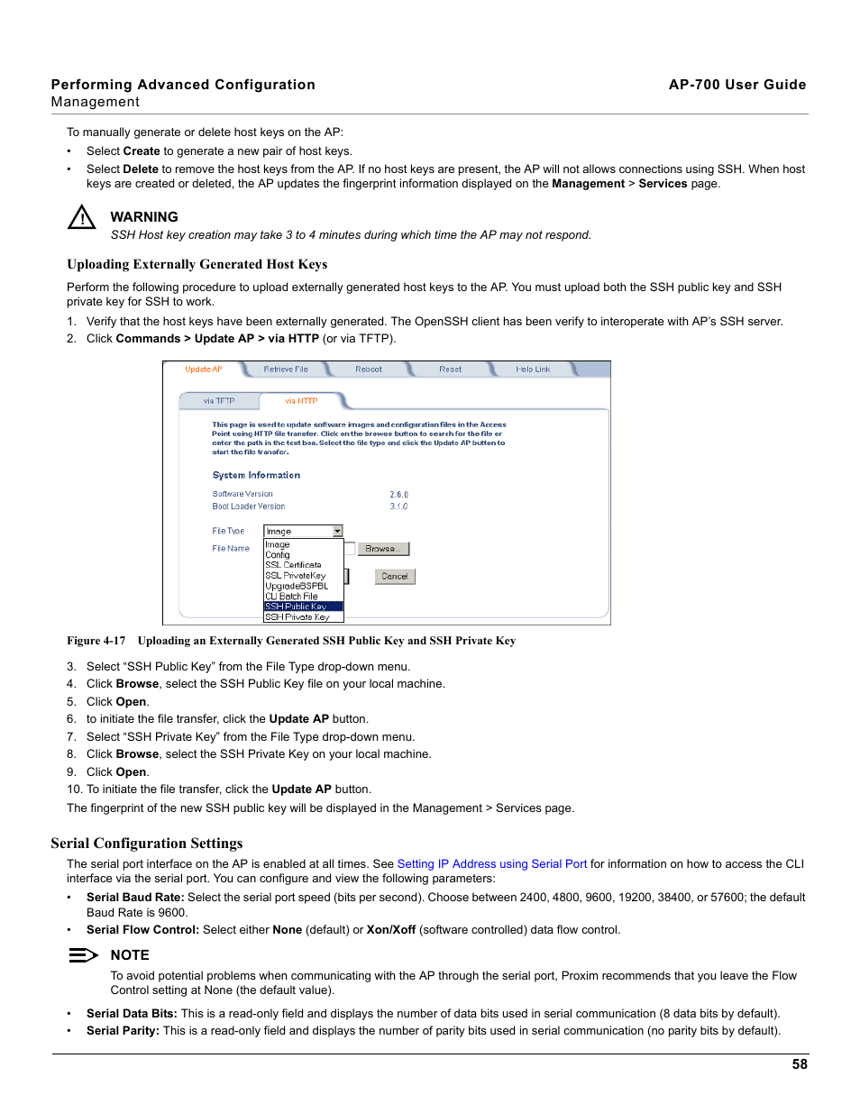 Serial configuration settings | Proxim ORiNOCO AP-700 User Manual | Page 58 / 242