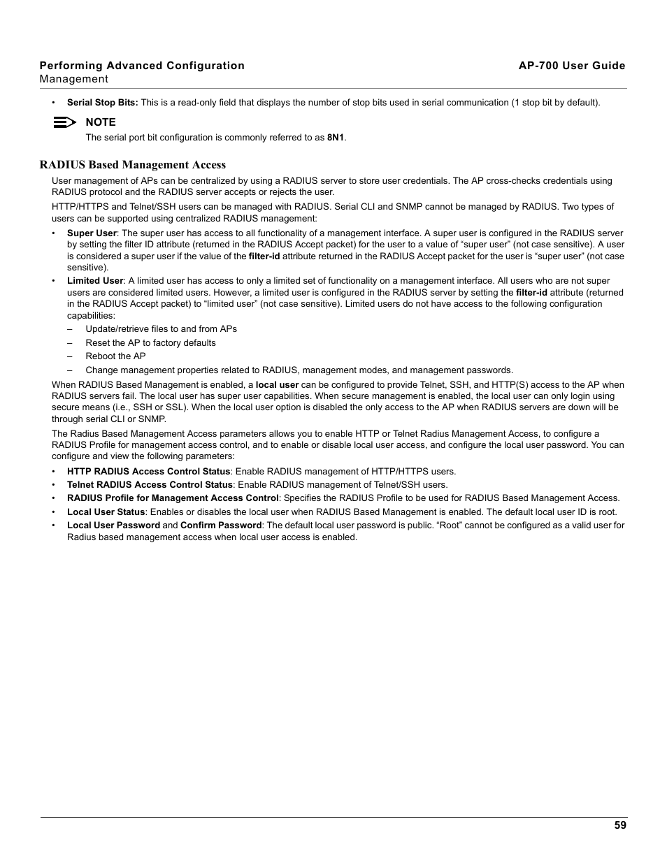 Radius based management access | Proxim ORiNOCO AP-700 User Manual | Page 59 / 242