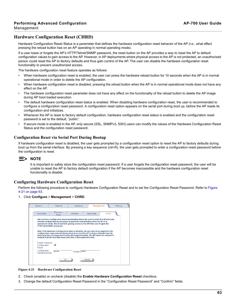 Hardware configuration reset (chrd) | Proxim ORiNOCO AP-700 User Manual | Page 63 / 242