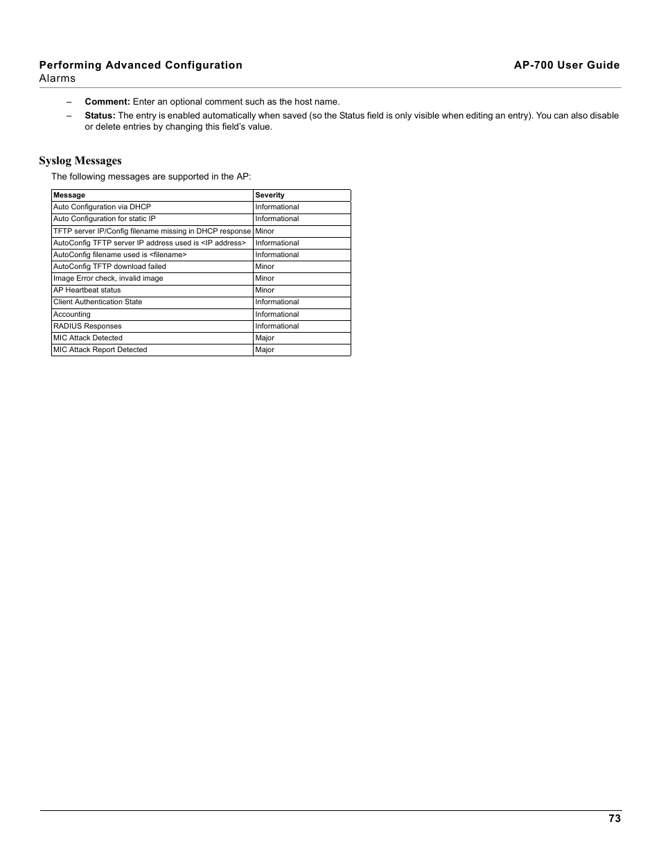 Syslog messages | Proxim ORiNOCO AP-700 User Manual | Page 73 / 242