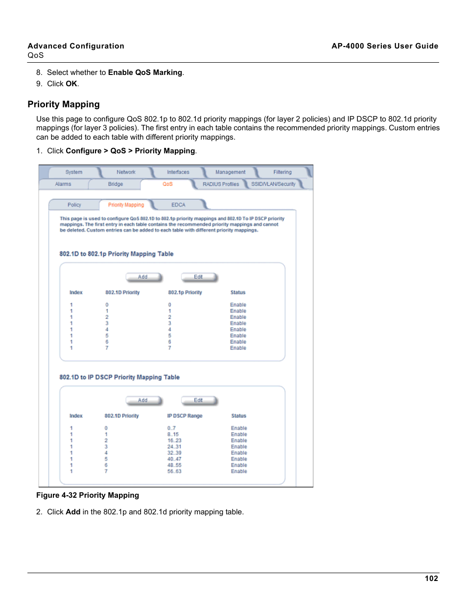 Priority mapping | Proxim AP-4000 User Manual | Page 102 / 235