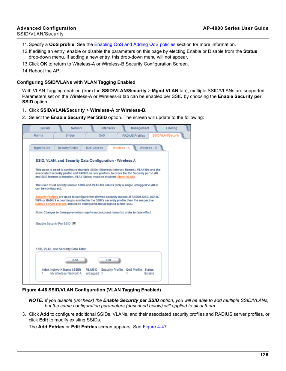 Configuring ssid/vlans with vlan tagging enabled | Proxim AP-4000 User Manual | Page 126 / 235