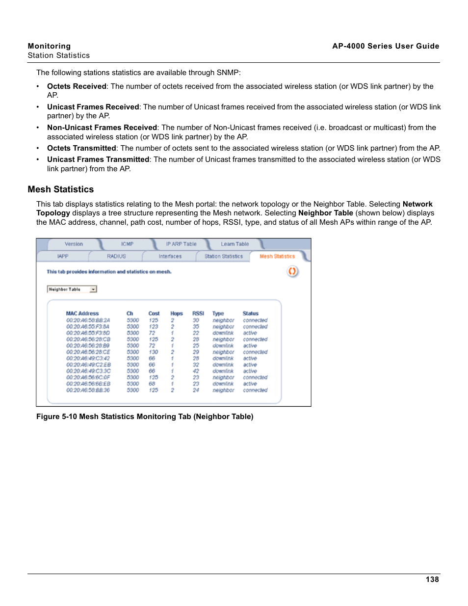 Mesh statistics | Proxim AP-4000 User Manual | Page 138 / 235