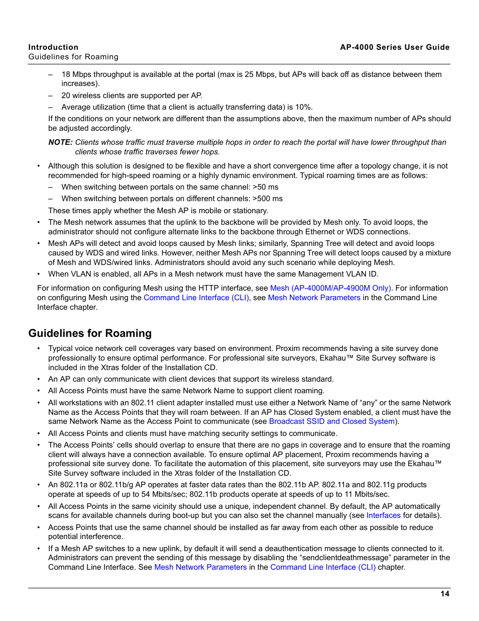 Guidelines for roaming | Proxim AP-4000 User Manual | Page 14 / 235