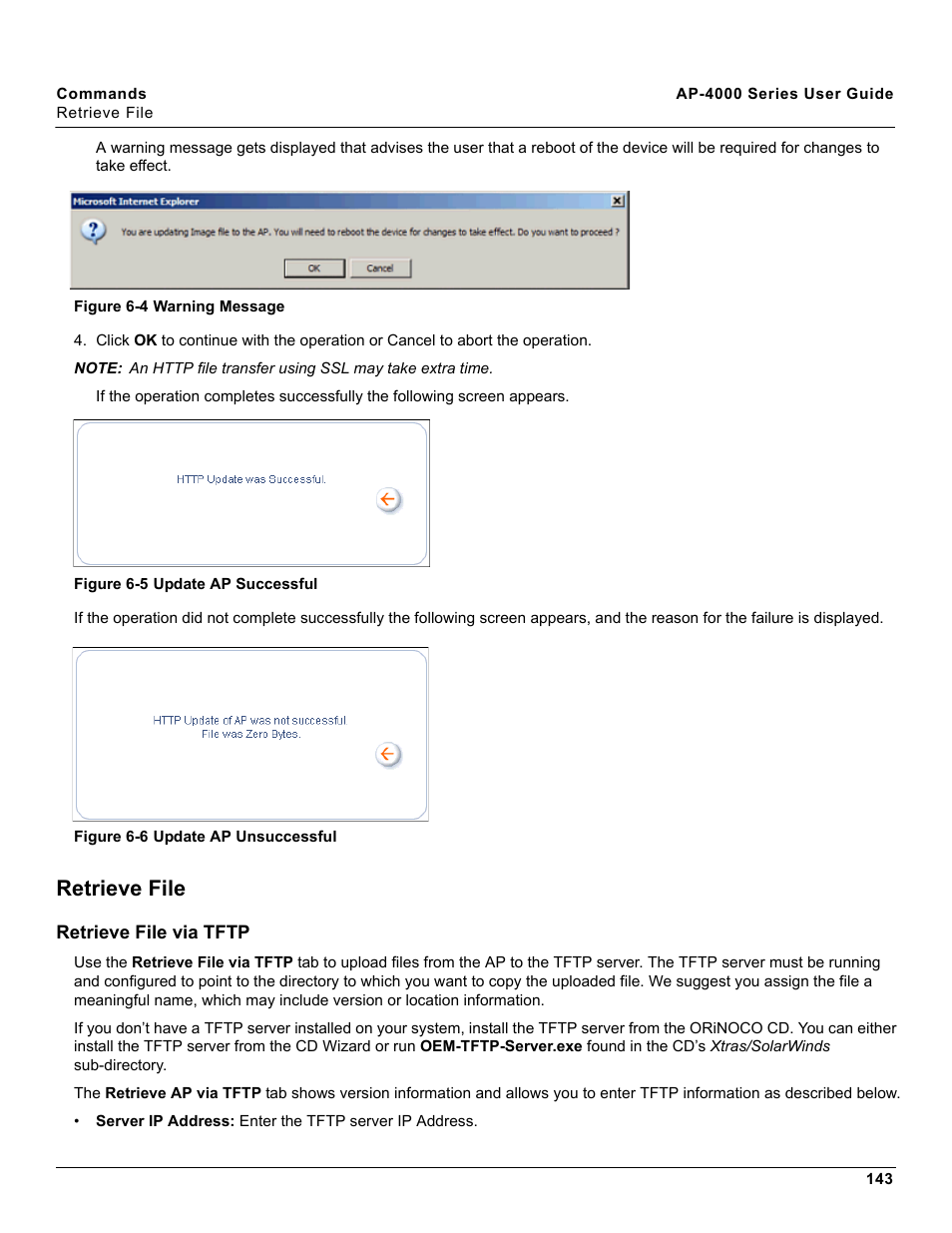 Retrieve file, Retrieve file via tftp | Proxim AP-4000 User Manual | Page 143 / 235
