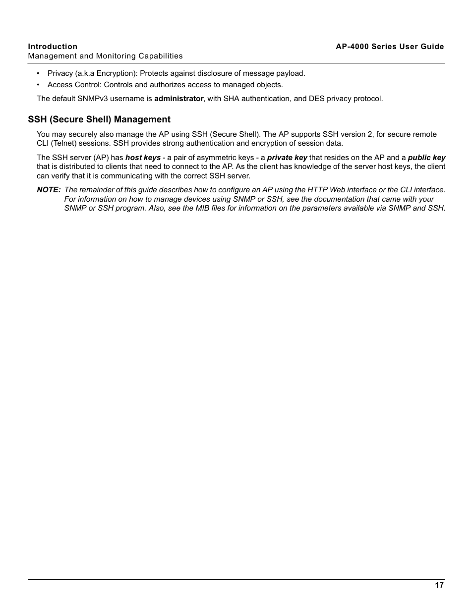 Ssh (secure shell) management | Proxim AP-4000 User Manual | Page 17 / 235