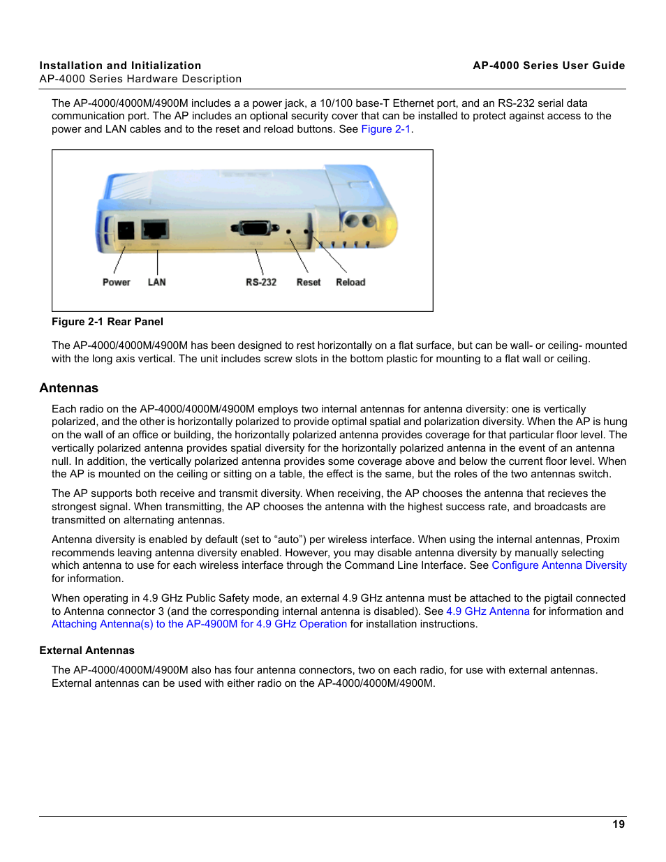 Antennas, External antennas | Proxim AP-4000 User Manual | Page 19 / 235