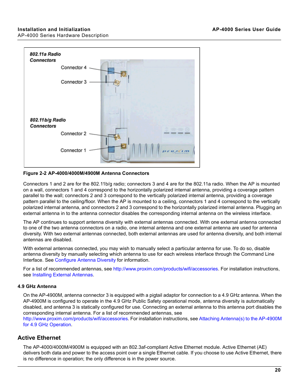 9 ghz antenna, Active ethernet | Proxim AP-4000 User Manual | Page 20 / 235