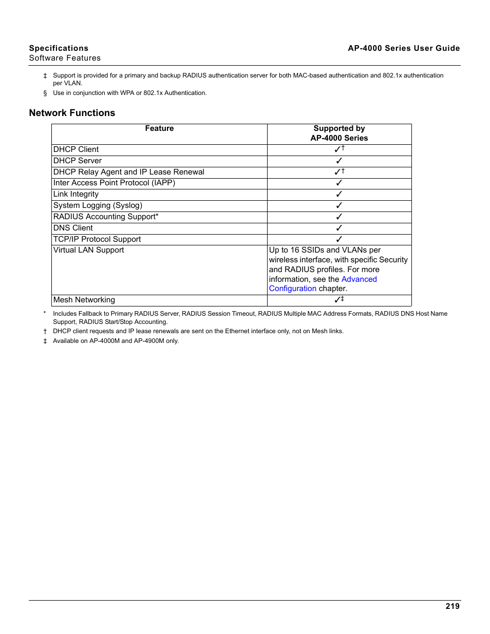 Network functions | Proxim AP-4000 User Manual | Page 219 / 235