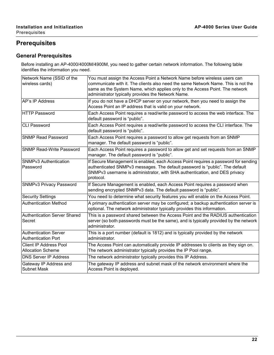 Prerequisites, General prerequisites | Proxim AP-4000 User Manual | Page 22 / 235