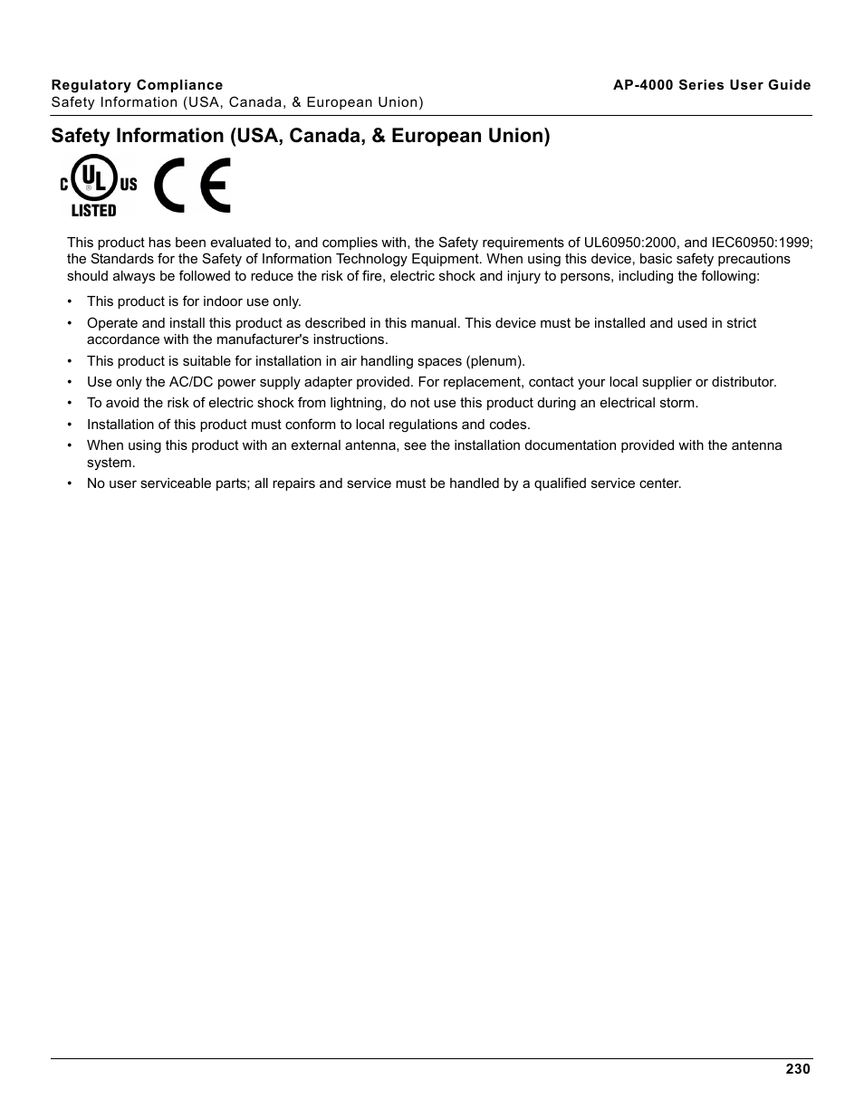 Safety information (usa, canada, & european union) | Proxim AP-4000 User Manual | Page 230 / 235