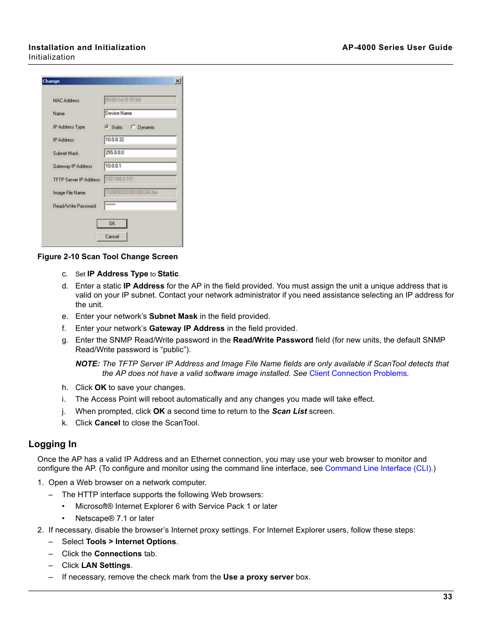 Logging in | Proxim AP-4000 User Manual | Page 33 / 235