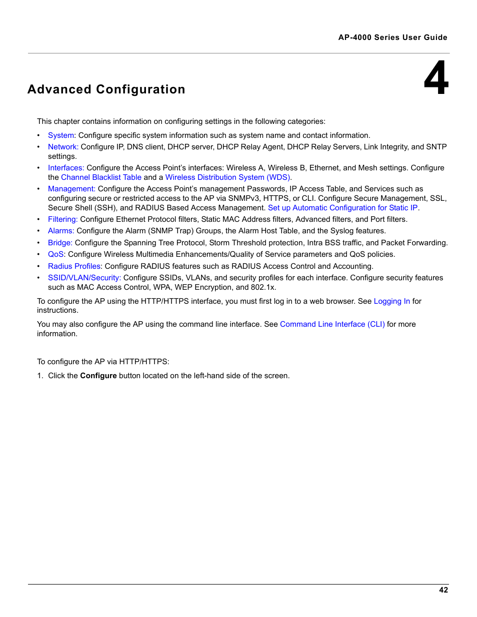 Advanced configuration, 4 advanced configuration, To beg | Proxim AP-4000 User Manual | Page 42 / 235