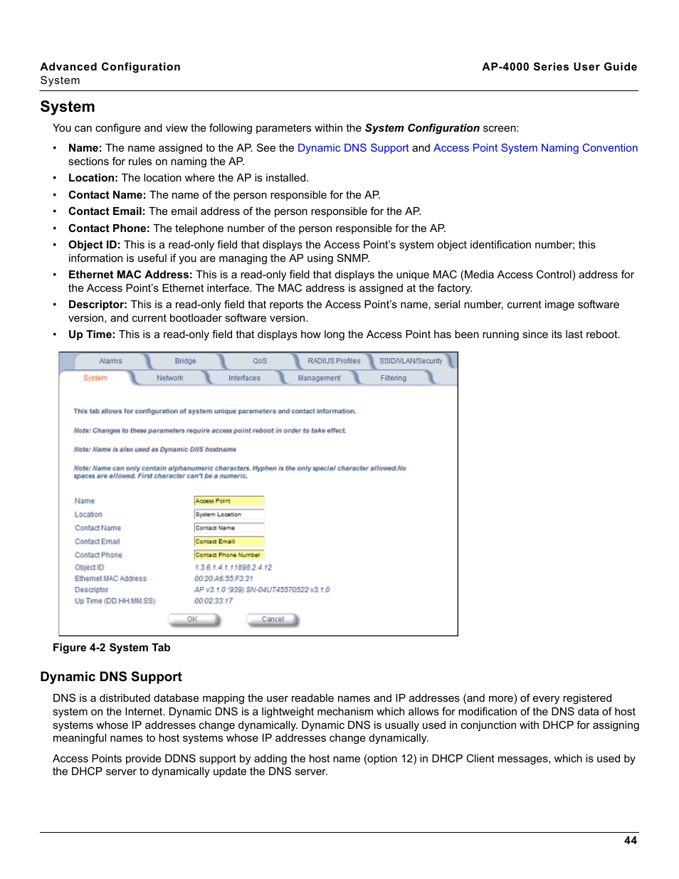 System, Dynamic dns support | Proxim AP-4000 User Manual | Page 44 / 235