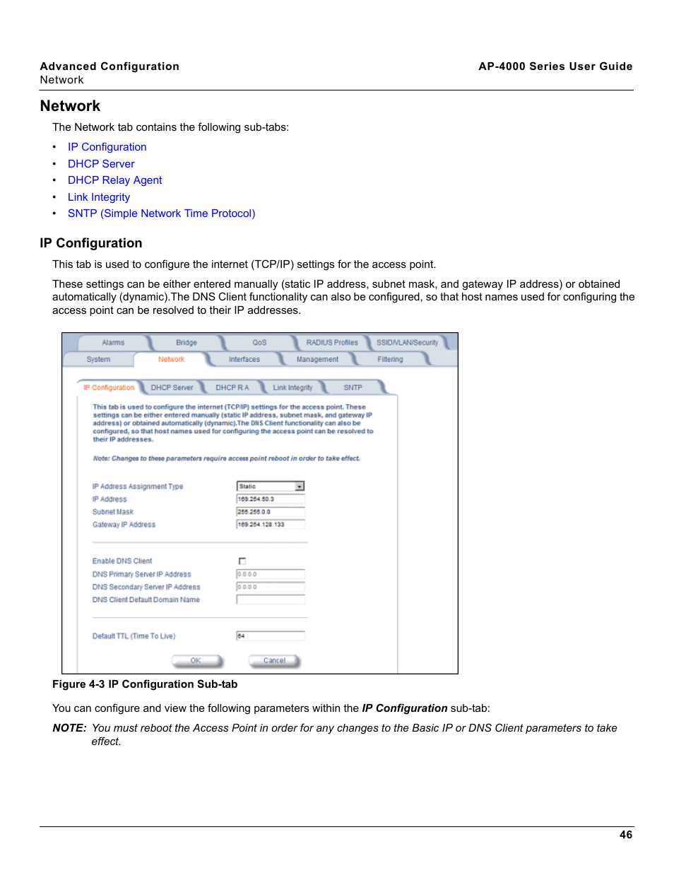 Network, Ip configuration | Proxim AP-4000 User Manual | Page 46 / 235