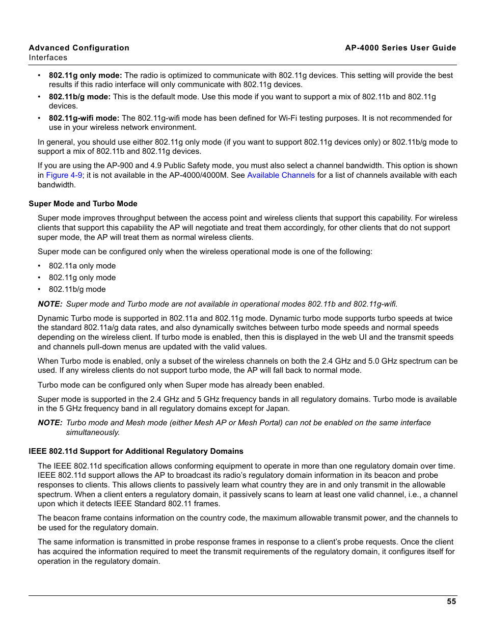 Super mode and turbo mode | Proxim AP-4000 User Manual | Page 55 / 235